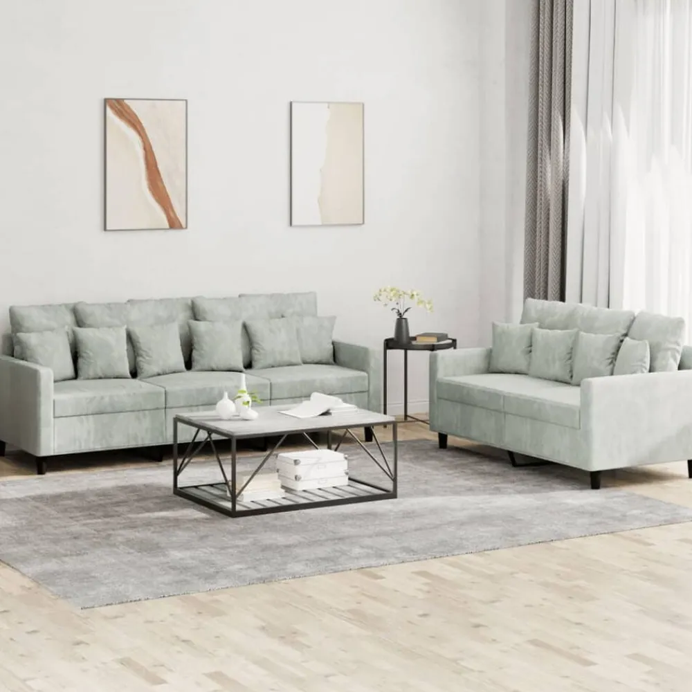Banken*vidaXL 2-delige Loungeset met kussens fluweel Lichtgrijs