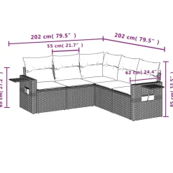 Tuinmeubelen*vidaXL 5-delige Loungeset met kussens poly rattan Grijs