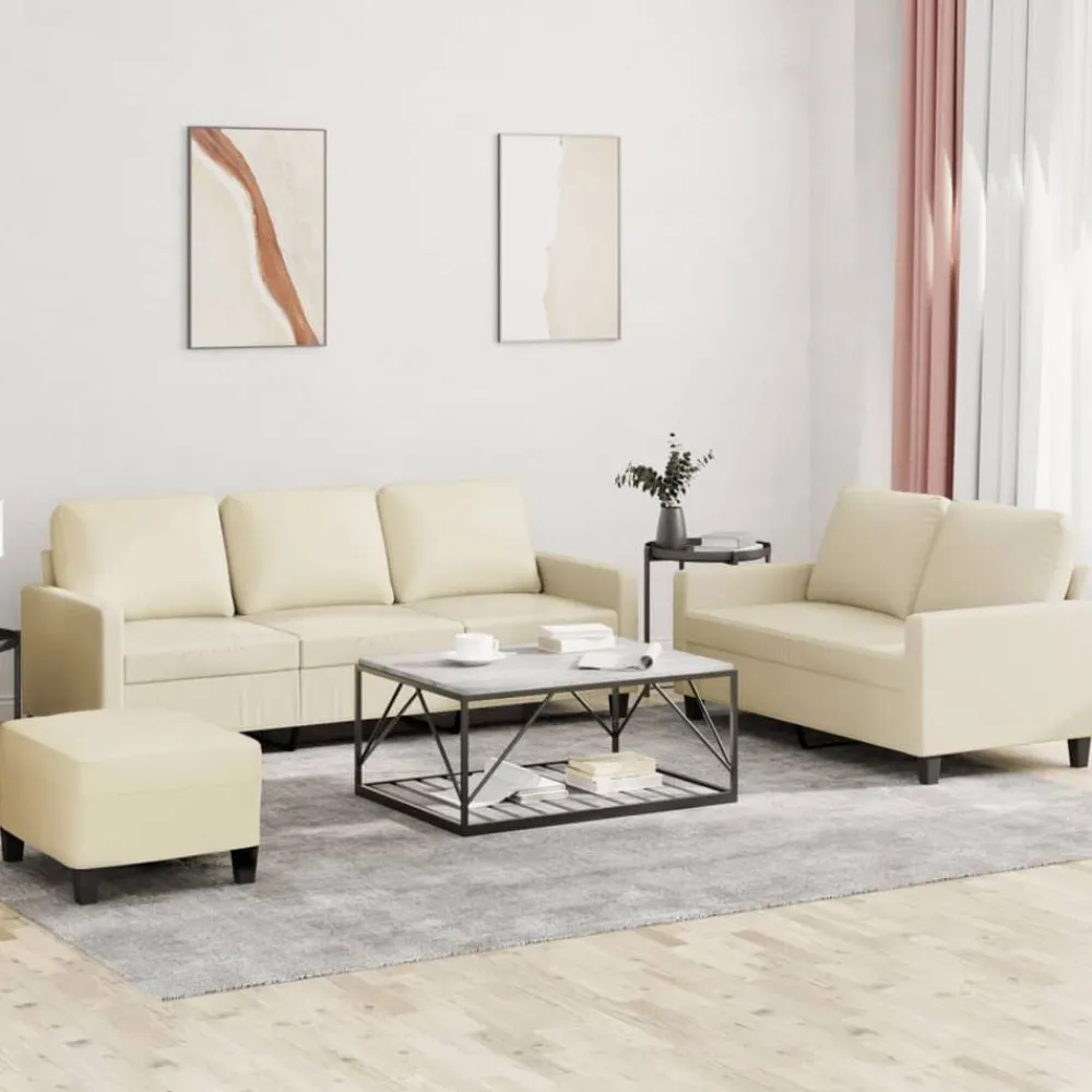3-delige Loungeset met kussens kunstleer crème>vidaXL Sale