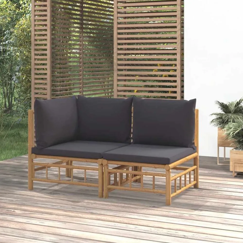2-delige Loungeset met kussens bamboe>vidaXL Online
