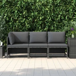 Tuinmeubelen*vidaXL 3-delige Loungeset met kussens poly rattan Grijs