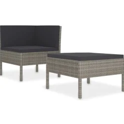 Tuinmeubelen*vidaXL 2-delige Loungeset met kussens poly rattan grijs Grijs en antraciet