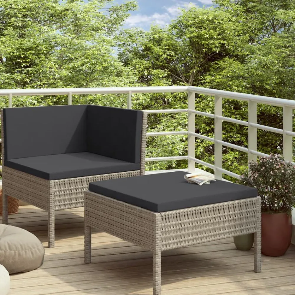 Tuinmeubelen*vidaXL 2-delige Loungeset met kussens poly rattan grijs Grijs en antraciet