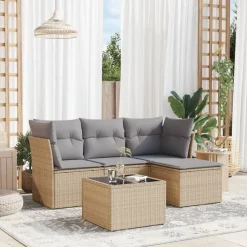 5-delige Loungeset met kussens poly rattan beige>vidaXL Hot