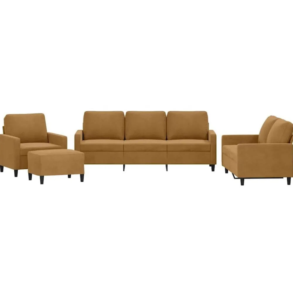 Banken*vidaXL 4-delige Loungeset met kussens fluweel Bruin