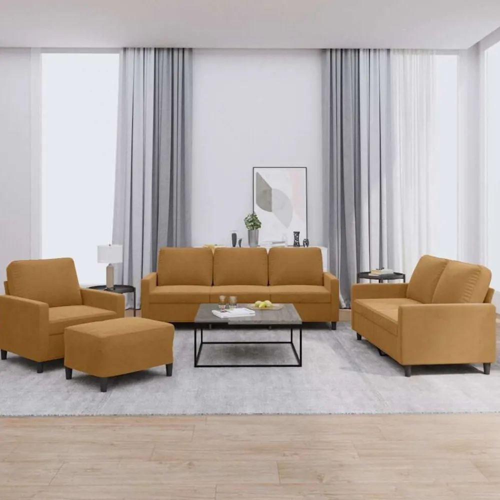 Banken*vidaXL 4-delige Loungeset met kussens fluweel Bruin