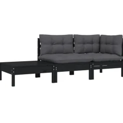 Tuinmeubelen*vidaXL 3-delige Loungeset met kussens massief grenenhout Zwart