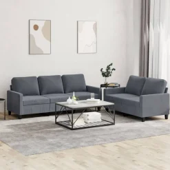 Banken*vidaXL 2-delige Loungeset met kussens fluweel Donkergrijs