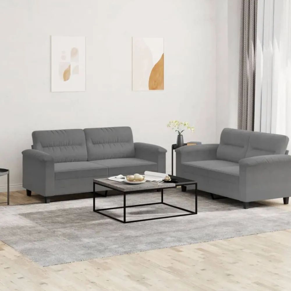 Banken*vidaXL 2-delige Loungeset met kussens microvezelstof Donkergrijs