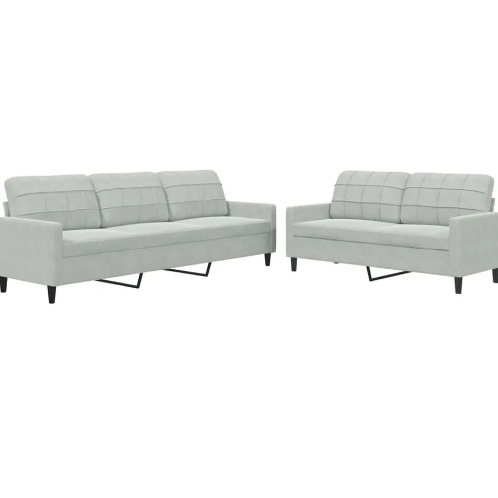 Banken*vidaXL 2-delige Loungeset met kussens fluweel Lichtgrijs