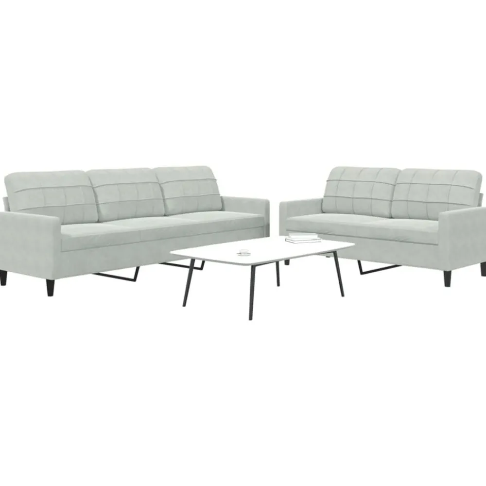 Banken*vidaXL 2-delige Loungeset met kussens fluweel Lichtgrijs