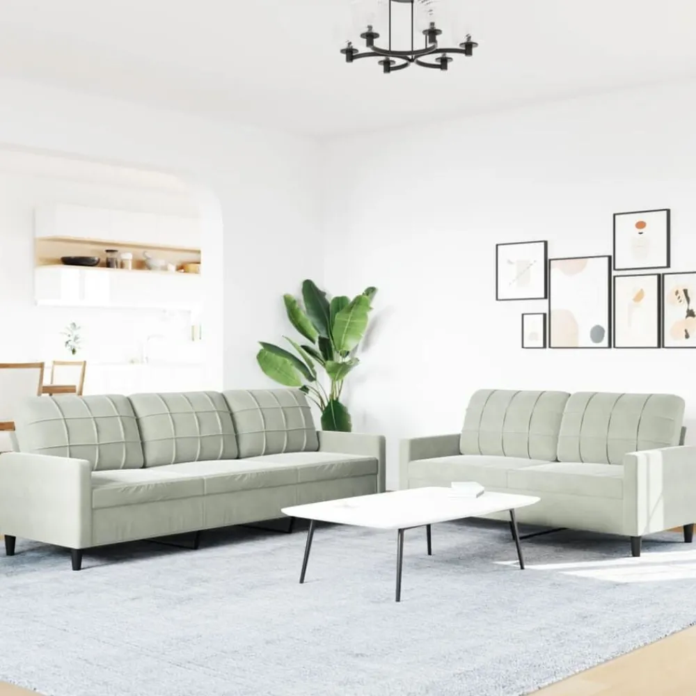 Banken*vidaXL 2-delige Loungeset met kussens fluweel Lichtgrijs
