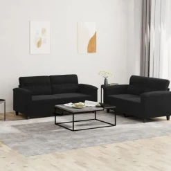 Banken*vidaXL 2-delige Loungeset met kussens microvezelstof Zwart