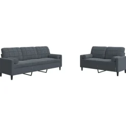 Banken*vidaXL 2-delige Loungeset met kussens en bolsters fluweel Donkergrijs