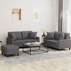 Banken*vidaXL 3-delige Loungeset met kussens kunstleer Grijs