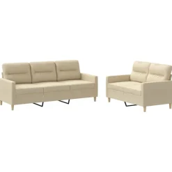 Banken*vidaXL 2-delige Loungeset met kussens stof crèmekleurig Crème