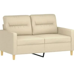 Banken*vidaXL 2-delige Loungeset met kussens stof crèmekleurig Cr&egrave;me