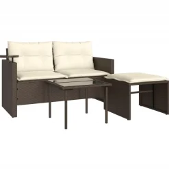 Tuinmeubelen*vidaXL 3-delige Loungeset met kussens poly rattan Bruin