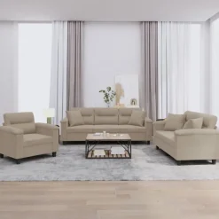 3-delige Loungeset met kussens microvezelstof>vidaXL Sale