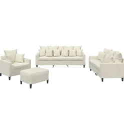 4-delige Loungeset met kussens fluweel crèmekleurig>vidaXL Best