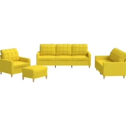 Banken*vidaXL 4-delige Loungeset met kussens stof Lichtgeel