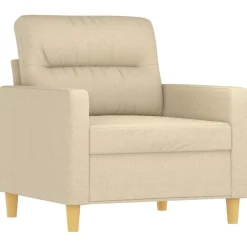 Banken*vidaXL 3-delige Loungeset met kussens stof crèmekleurig Cr&egrave;me