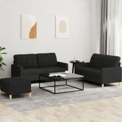 Banken*vidaXL 3-delige loungeset met kussens stof Zwart
