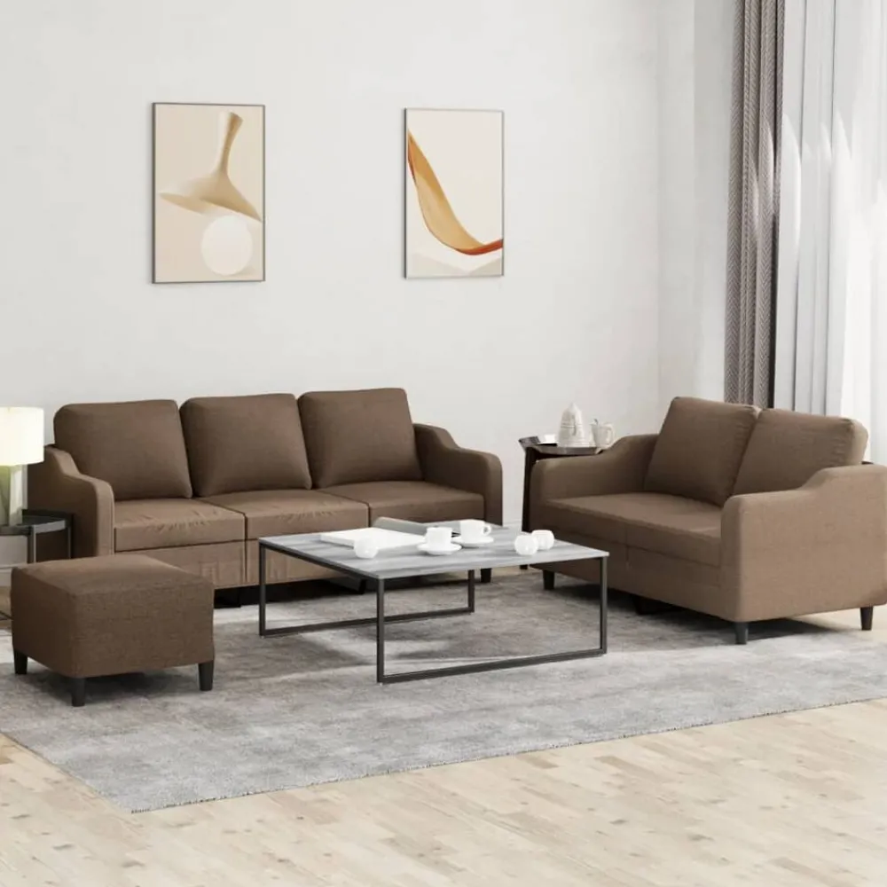 Banken*vidaXL 4-delige Loungeset met kussens stof bruin
