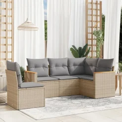 5-delige Loungeset met kussens poly rattan beige>vidaXL Hot