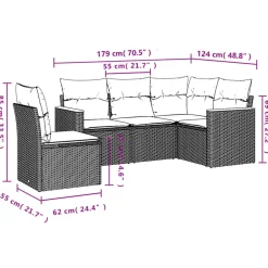 5-delige Loungeset met kussens poly rattan beige><noscript><img width=