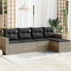 5-delige Loungeset met kussens poly rattan>vidaXL New