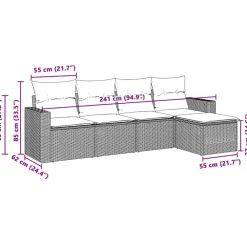 5-delige Loungeset met kussens poly rattan><noscript><img width=