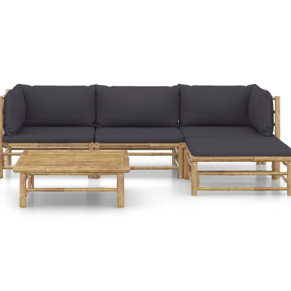 Tuinmeubelen*vidaXL 5-delige Loungeset met donkergrijze kussens bamboe Donkergrijs