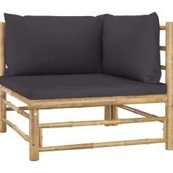 Tuinmeubelen*vidaXL 5-delige Loungeset met donkergrijze kussens bamboe Donkergrijs