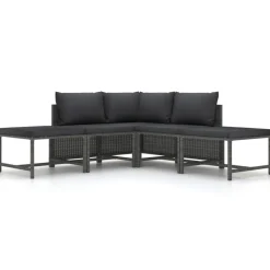 Tuinmeubelen*vidaXL 5-delige Loungeset met kussens poly rattan Grijs