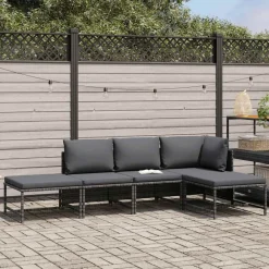 Tuinmeubelen*vidaXL 5-delige Loungeset met kussens poly rattan Grijs