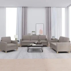 Banken*vidaXL 3-delige Loungeset met kussens stof Taupe