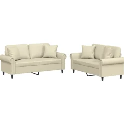 2-delige Loungeset met kussens kunstleer crèmekleurig>vidaXL Outlet