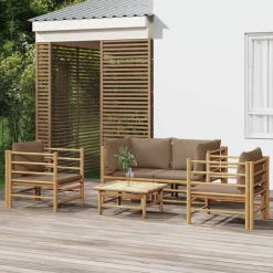 5-delige Loungeset met kussens bamboe taupe>vidaXL Outlet