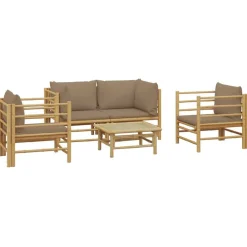 5-delige Loungeset met kussens bamboe taupe><noscript><img width=