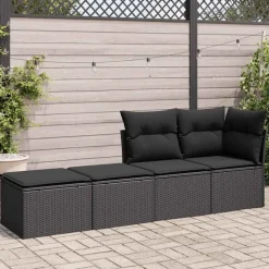 Tuinmeubelen*vidaXL 2-delige Loungeset met kussens poly rattan acacia Zwart