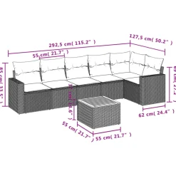 Tuinmeubelen*vidaXL 7-delige Loungeset met kussens poly rattan beige Beige en grijs
