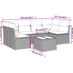 Tuinmeubelen*vidaXL 7-delige Loungeset met kussens poly rattan zwart Zwart en cr&egrave;me