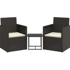 Tuinmeubelen*vidaXL 3-delige Loungeset met kussens poly rattan Zwart