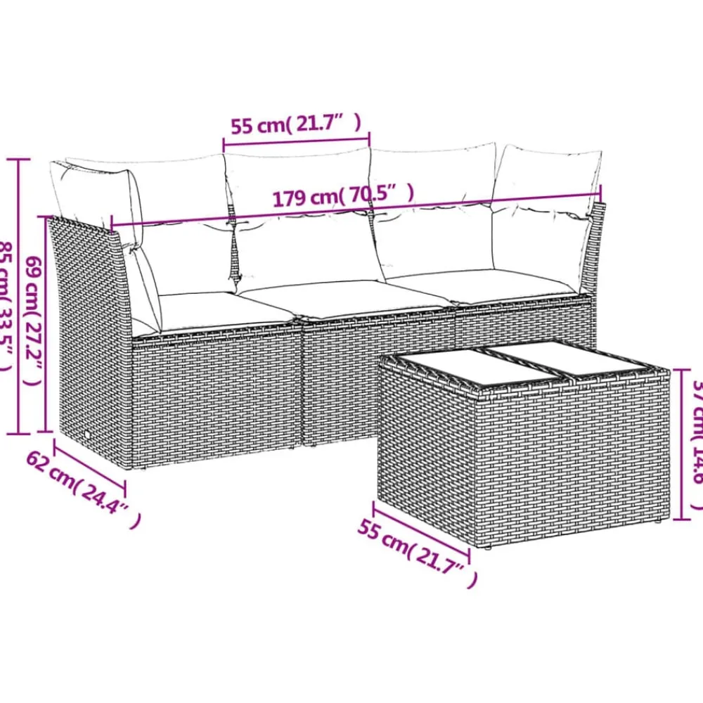4-delige Loungeset met kussens poly rattan beige>vidaXL Clearance