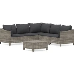 Tuinmeubelen*vidaXL 6-delige Loungeset met kussens poly rattan grijs
