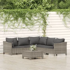 Tuinmeubelen*vidaXL 6-delige Loungeset met kussens poly rattan grijs