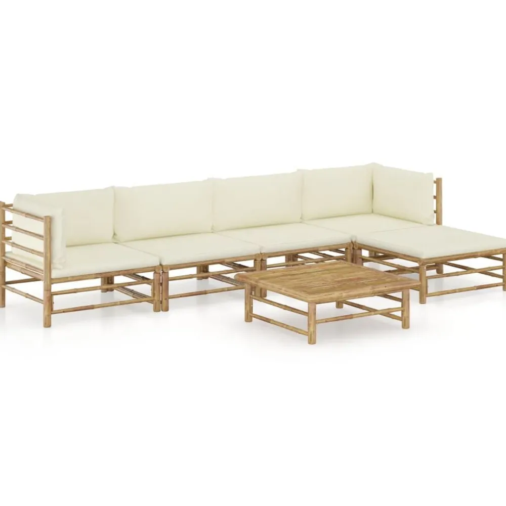 6-delige Loungeset met crèmewitte kussens bamboe>vidaXL