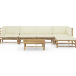 6-delige Loungeset met crèmewitte kussens bamboe><noscript><img width=