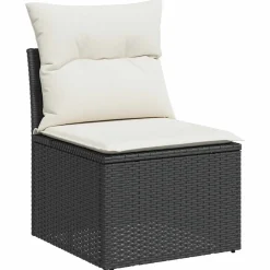 Tuinmeubelen*vidaXL 8-delige Loungeset met kussens poly rattan zwart Zwart en cr&egrave;me